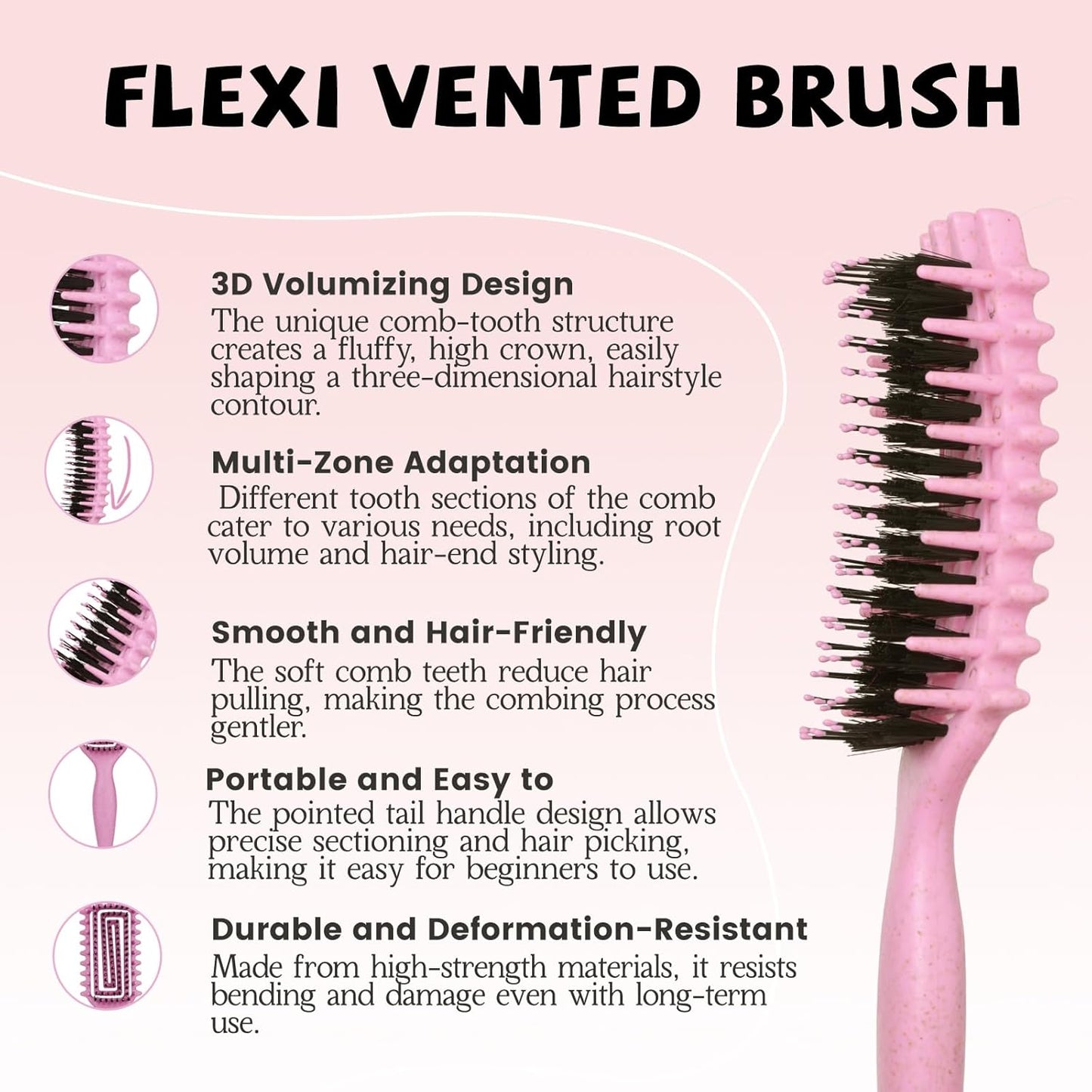 Curly Hair Detangler Brush - Flexi Vented Design for Women, Men & Kids | Ideal for Wet or Dry Use (Blush Pink)