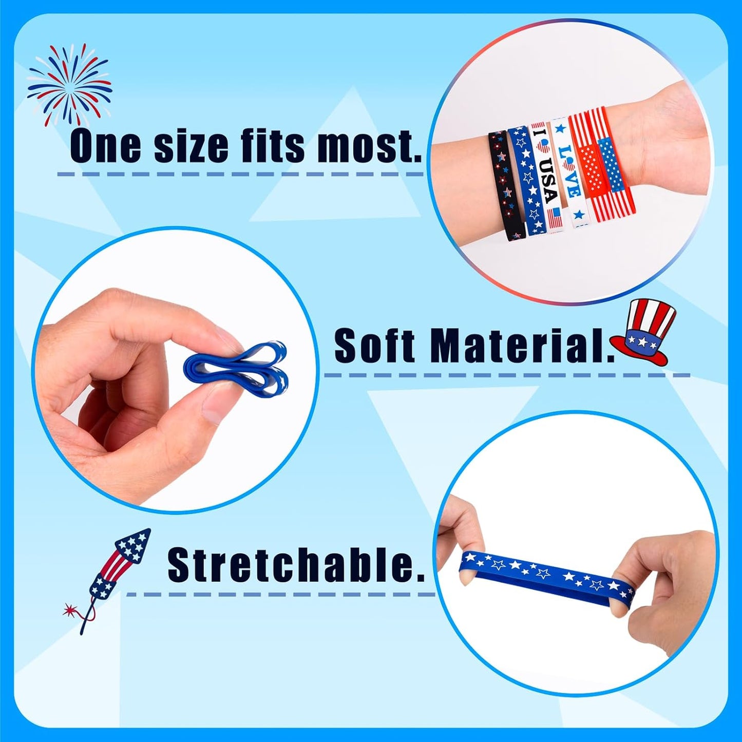 Patriotic Silicone Rubber Bracelets - 144PCS USA Flag Wristbands for 4th of July Party Favors | Memorial Day Decorations
