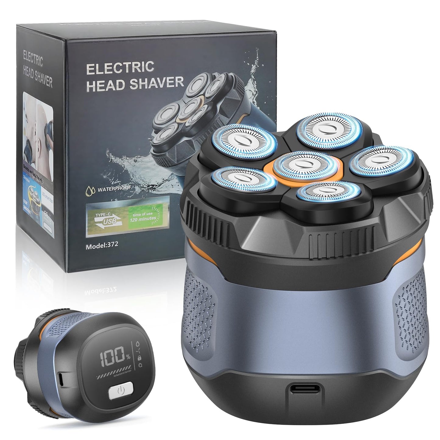 6D Electric Head Shaver for Men, Magnetic Wet & Dry Razor Electric Razor Hair Trimmer, IPX6 Waterproof, LED Display, Rechargeable Cordless Grooming Kit
