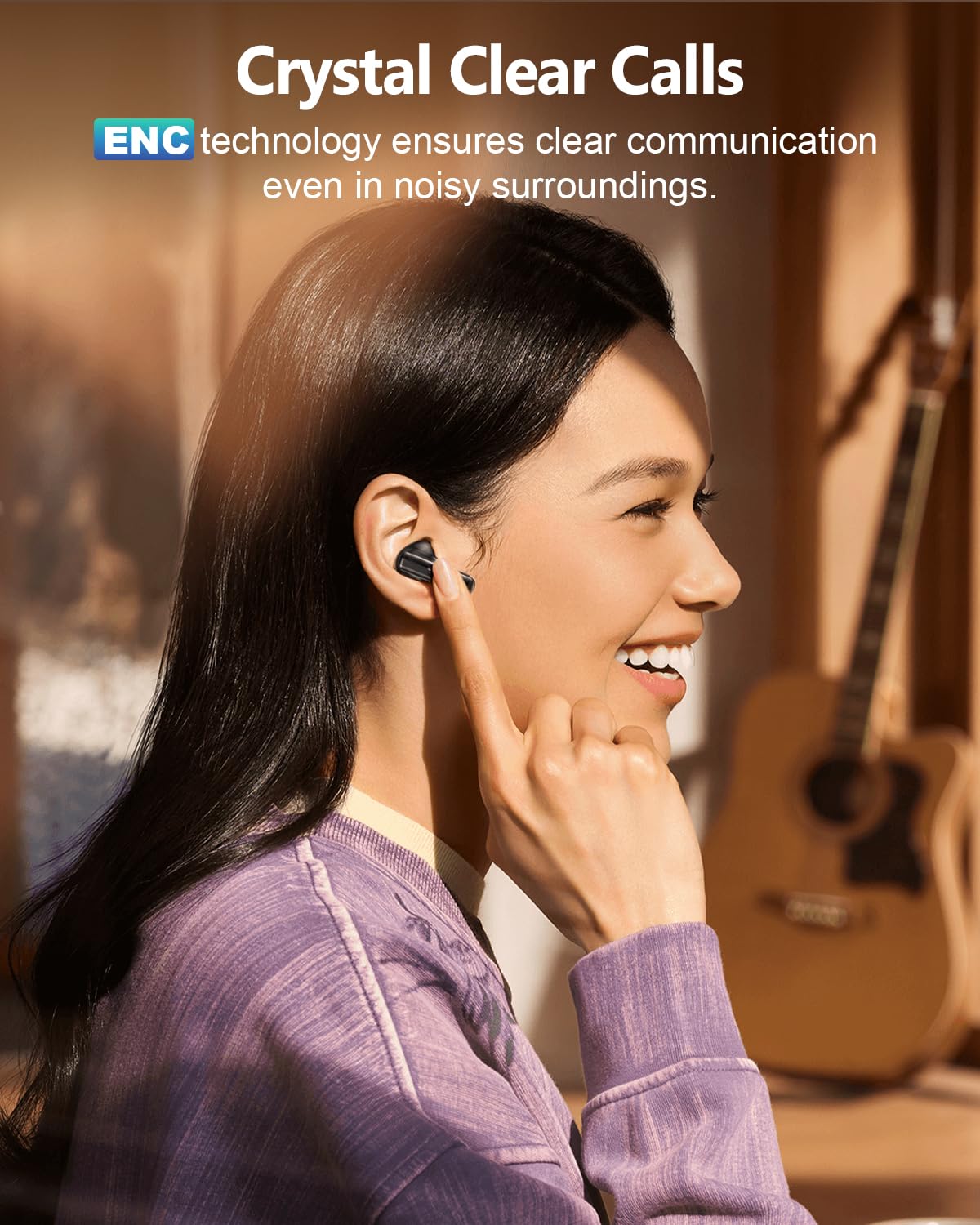 Bluetooth 5.3 Headphones, in-Ear Wireless Earbuds, 55H Playtime HiFi Sound Quality, Active Noise Cancellation, Coal