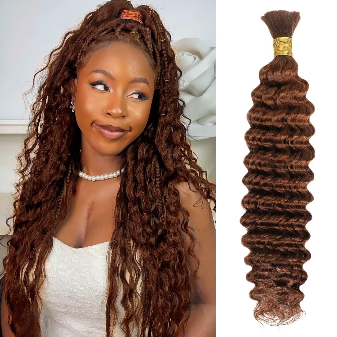 Curly Virgin Human Braiding Hair - 24 Inch Boho Water Wave | 12A Knotless, 100g, 2 Bundles, Natural Black