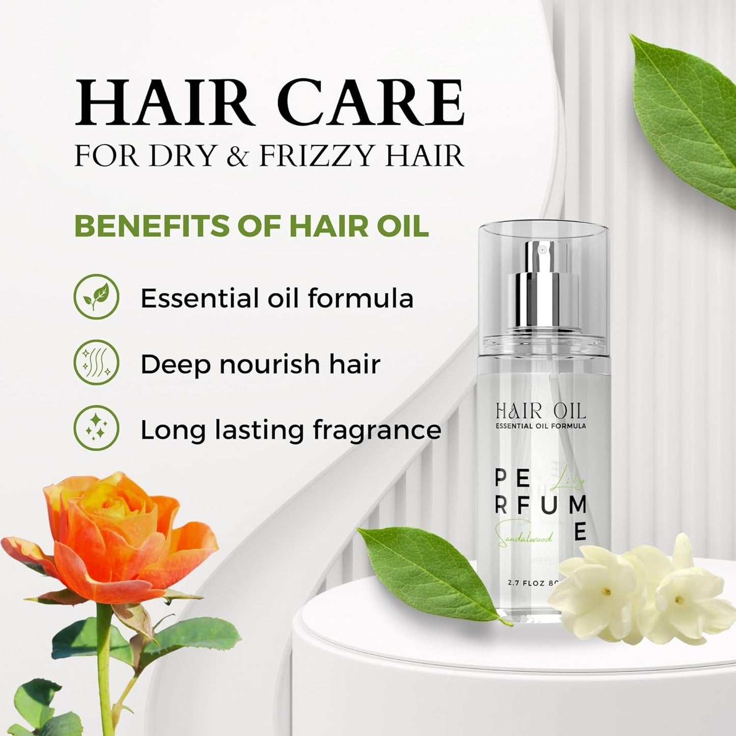Hair Perfume Oil for Women | Lily Sandalwood Fragrance Mist - Argan Oil Heat Protection Spray for Dry, Damaged Hair - 2.7 fl oz