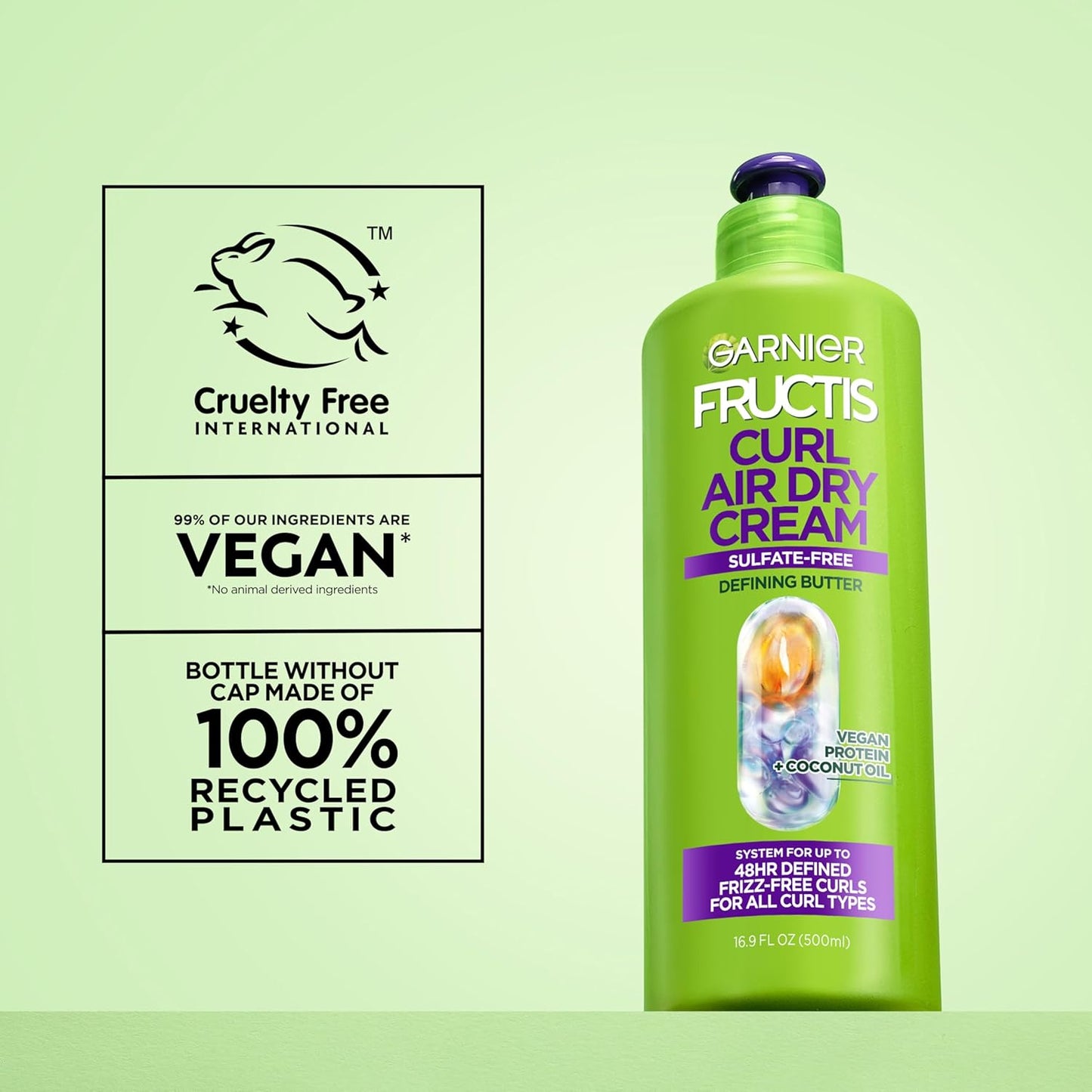 Garnier Fructis Curl Nourish Leave-In Conditioner - Sulfate-Free Curl Defining Cream for Moisture & Frizz Control | 16.9 Fl Oz