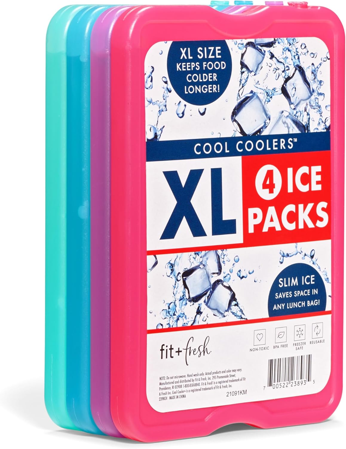 XL Slim Ice Packs - Quick Freeze Reusable Ice Packs for Lunch Boxes & Coolers | 4 Pack