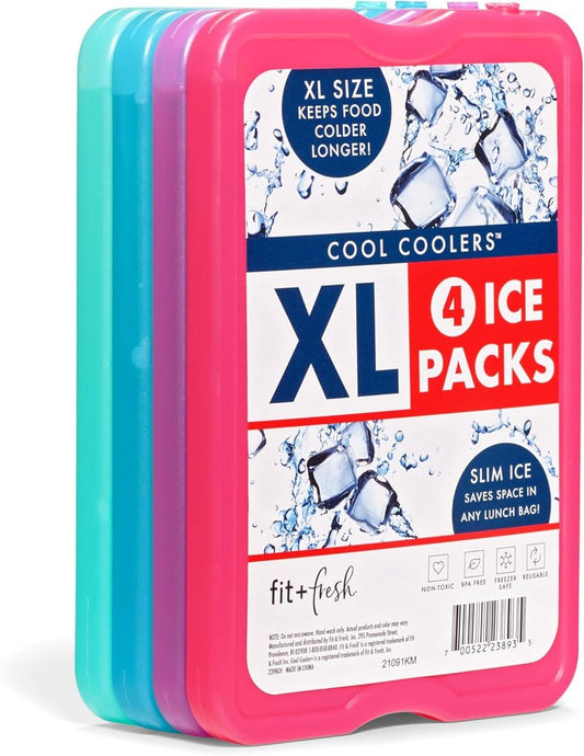 XL Slim Ice Packs - Quick Freeze Reusable Ice Packs for Lunch Boxes & Coolers | 4 Pack