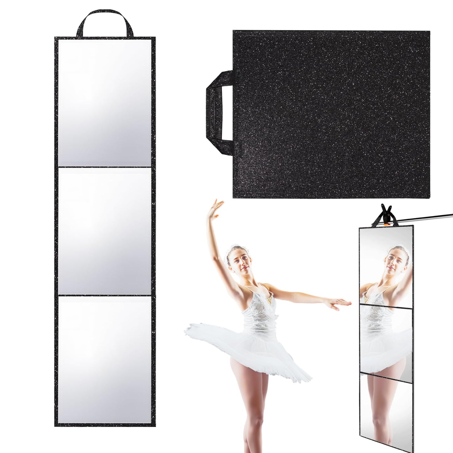 MEPIG Foldable Acrylic Full Length Mirror with Handle, Black, Tri-Fold
