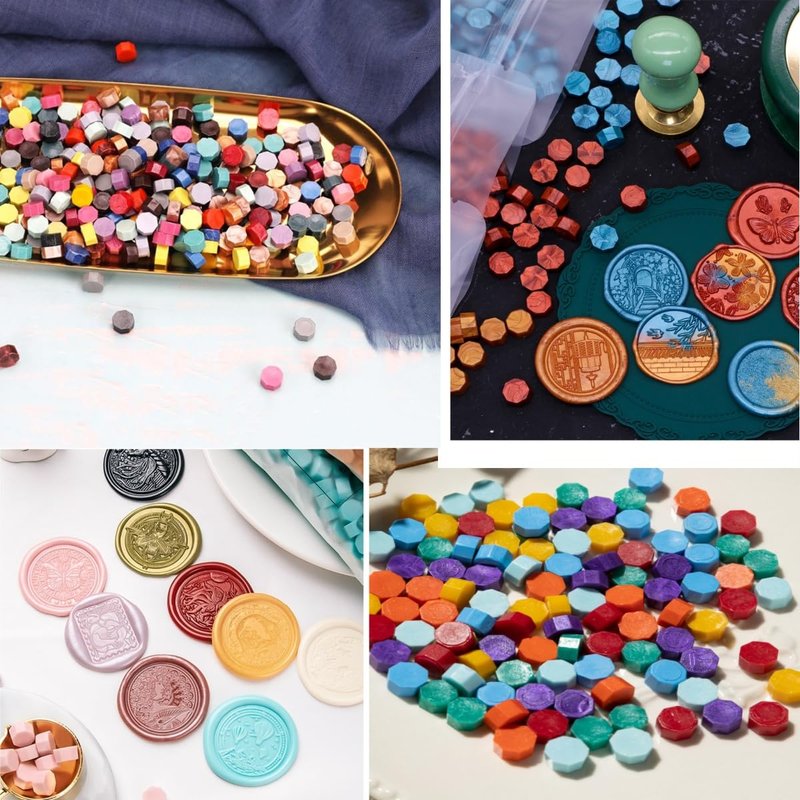 Atopbb 300 Pcs Wax Seal Beads, Sealing Wax Beads, Refilling Octagon Wax Sealing Beads for Wax Stamp Sealing, Perfect for Wedding Invitations, Christmas Cards, Envelopes, Letter Sealing (Black)