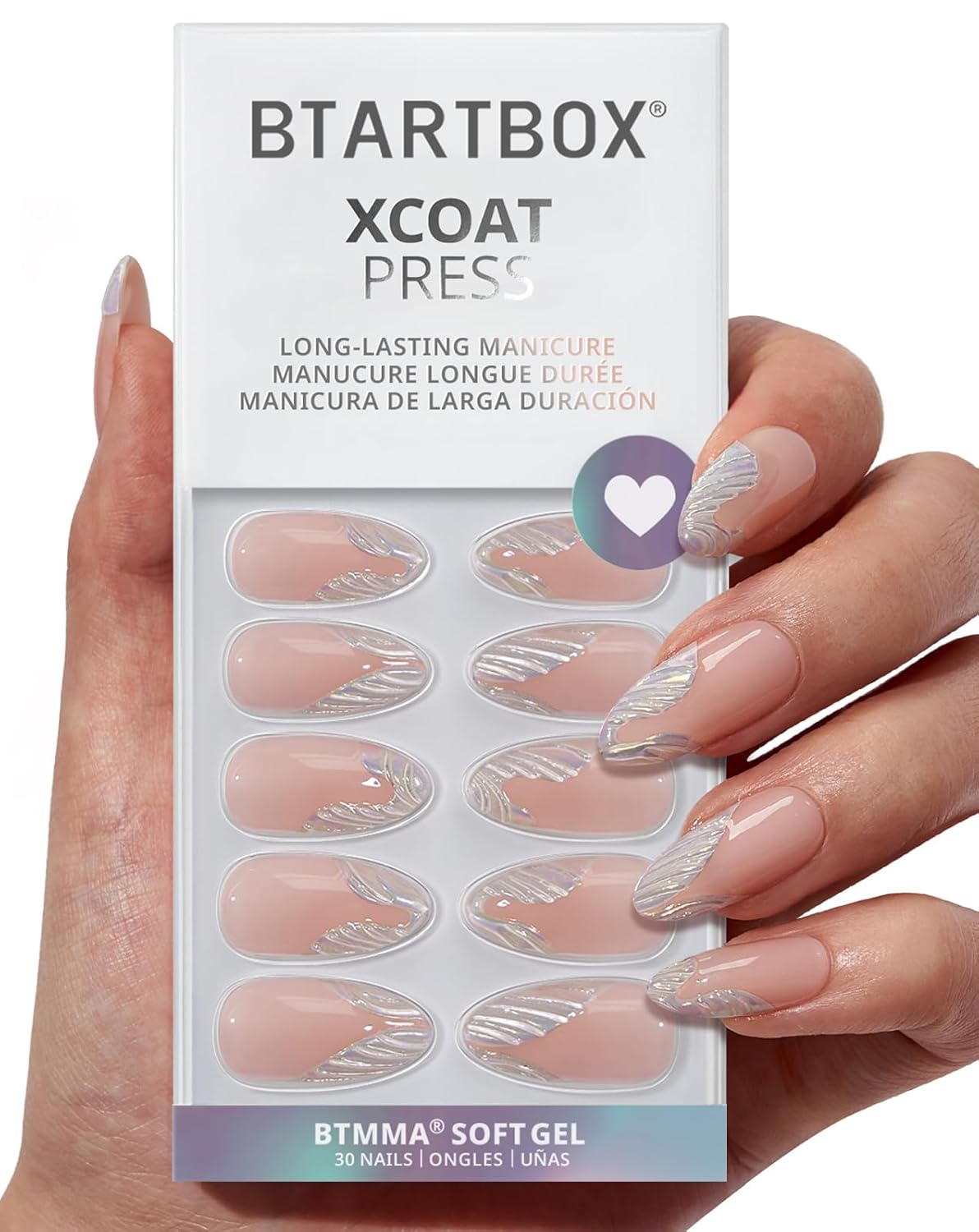 Press On Nails - 3D Butterfly French Tip Almond Design | Opaque Soft Gel, 16 Sizes, 32 Nail Kit