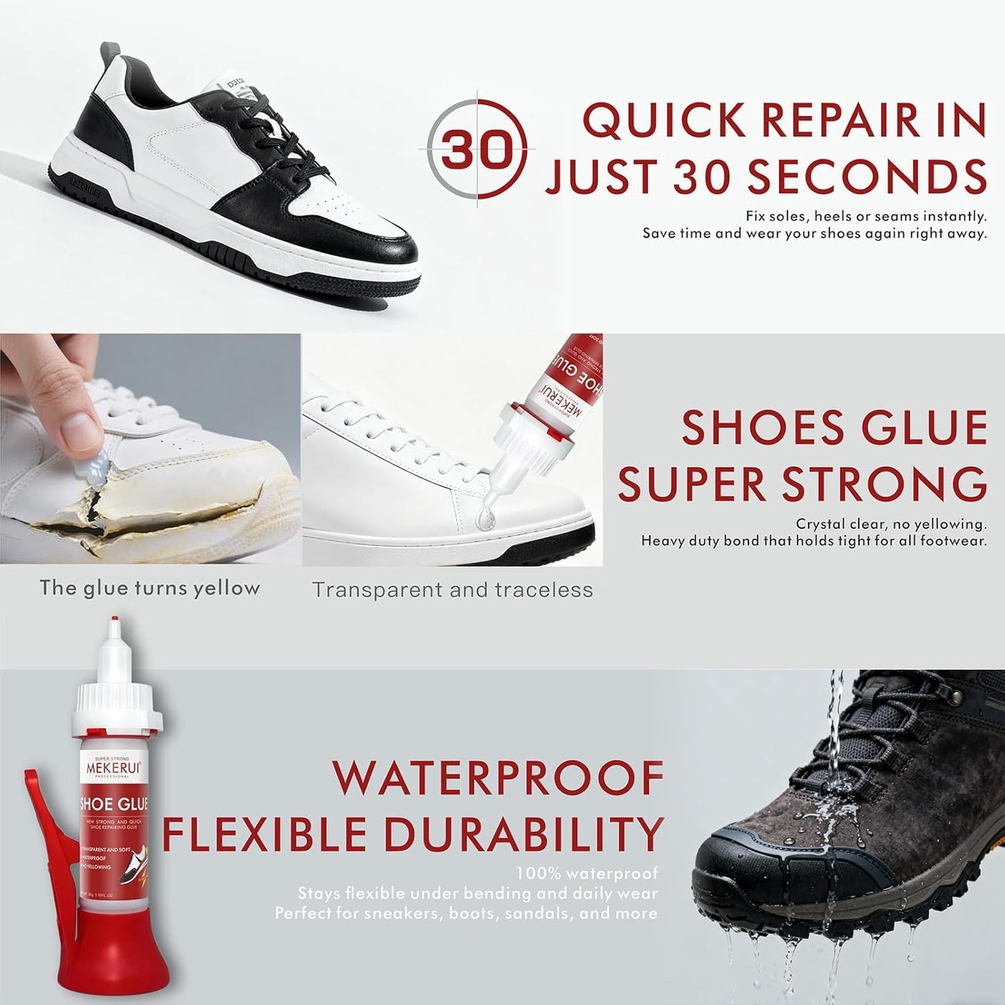 Universal Shoe Glue - Super Strong 30-Second Waterproof Adhesive for Quick Repairs | Heavy Duty for Sneakers, Soles & Heels