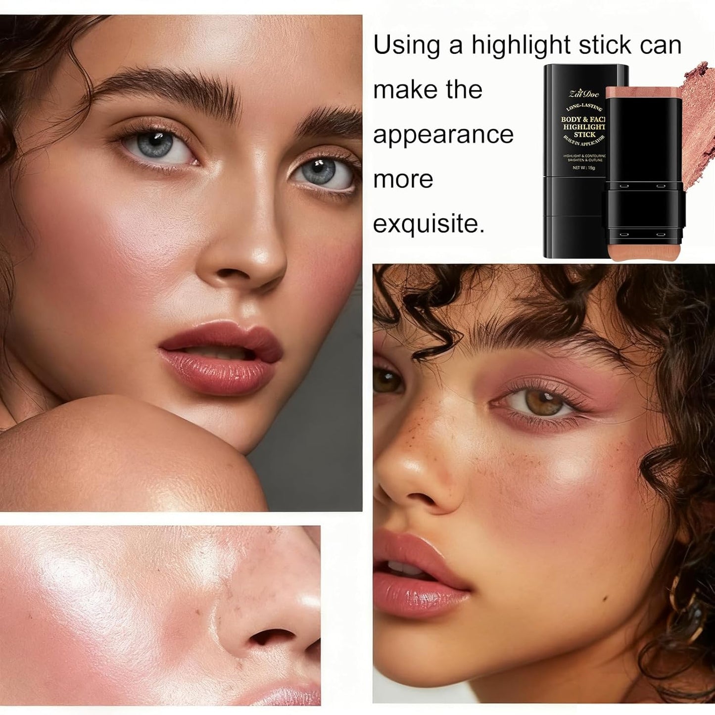 Golden Shimmer 2-in-1 Body Stick - Cream Bronze Highlighter with Blending Brush | Long-Lasting Glow, 0.51oz