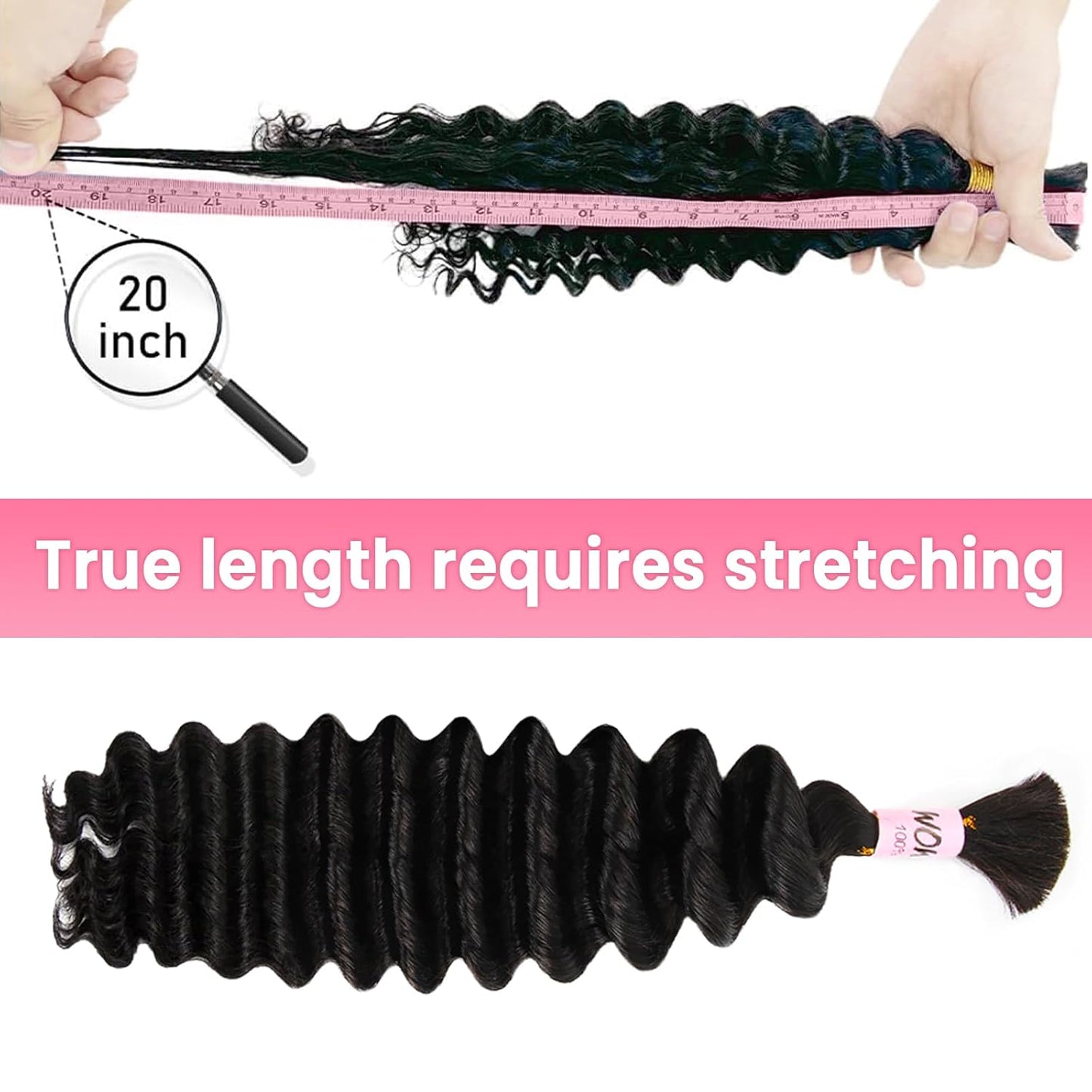 Human Braiding Hair - 100% Unprocessed Brazilian Virgin Hair, Deep Wave Knotless Bohemian Bundles | 16 Inch, Auburn Brown (30)