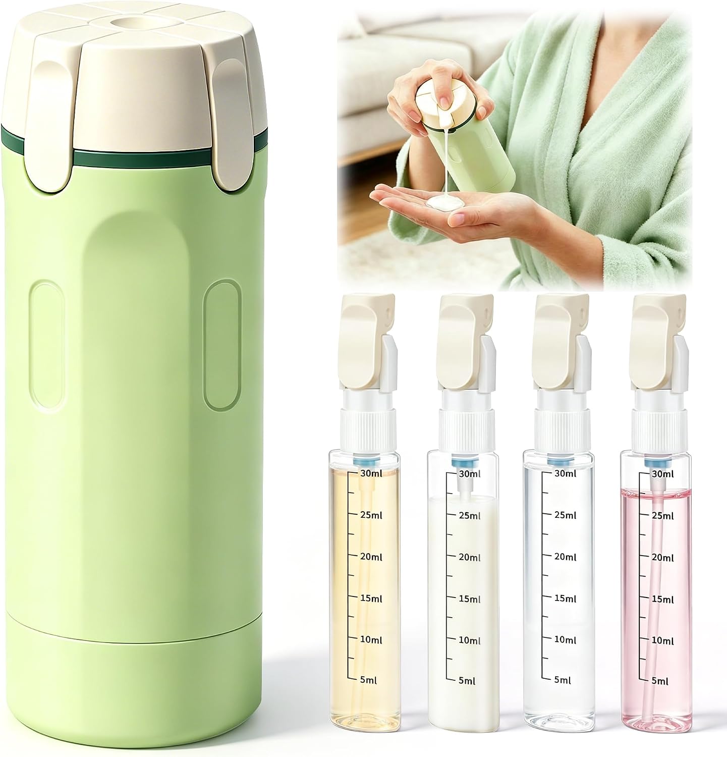 4 in 1 Travel Dispenser Bottle Set - Leakproof 30ML Toiletry Containers | TSA Approved, Labelled for Shampoo, Lotion, Conditioner, Cream