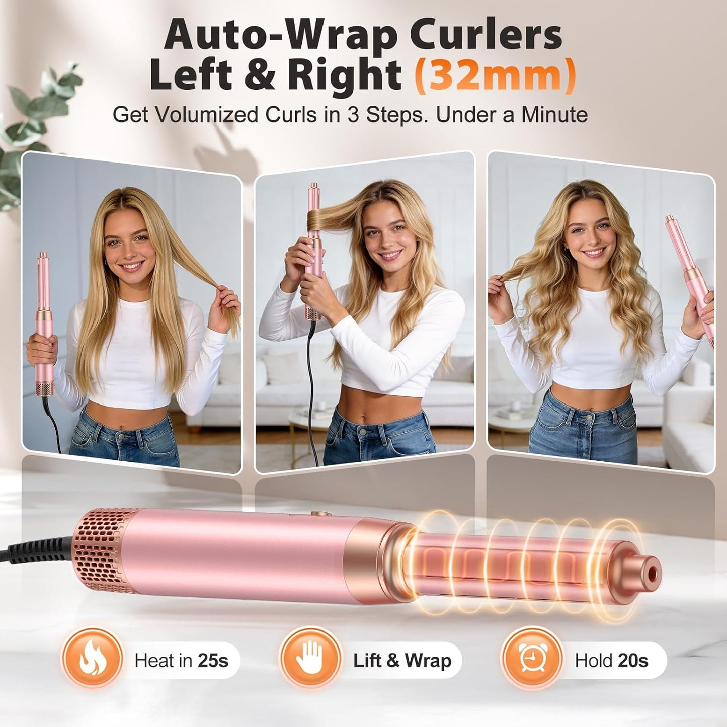 5-In-1 Blow Dryer Brush Set - High-Speed Hot Air Styling Tool | Pink, Detachable Curling & Straightening Brush