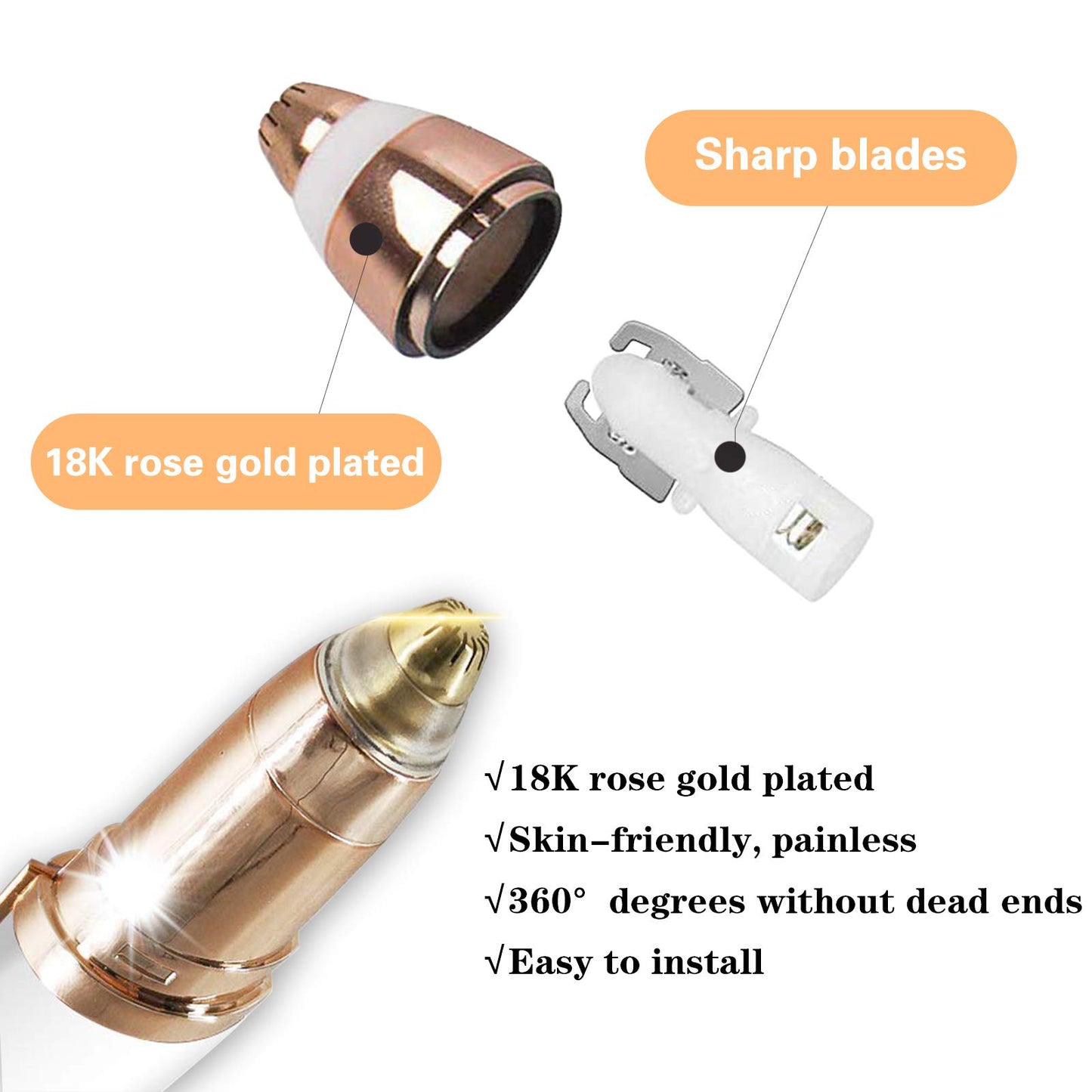 Eyebrow Hair Remover Replacement Heads: Compatible with Finishing Touch Flawless Women Eyebrow Hair Remover Trimmer Blades Painless, with Cleaning Brush, As Seen On TV 18K Gold-Plated Gold 6 Count