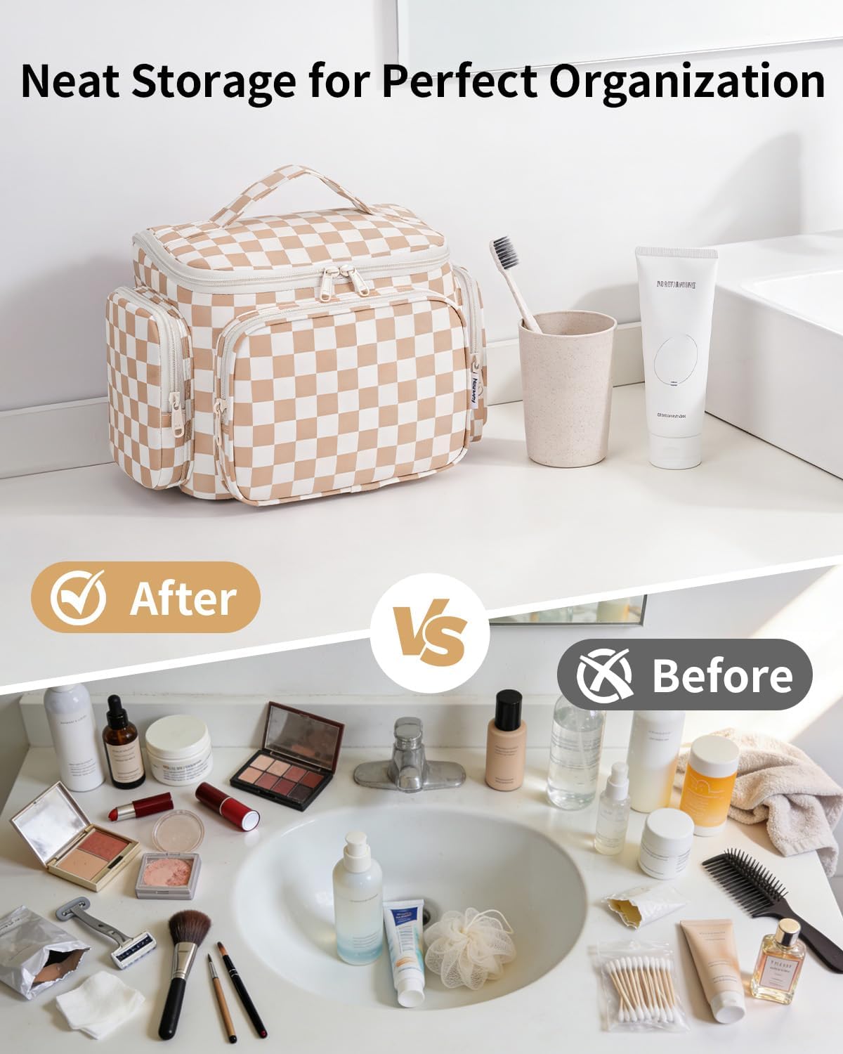 Hanging Travel Toiletry Bag for Women - Large Makeup Organizer with Wet Pocket | Portable Cosmetic Bag