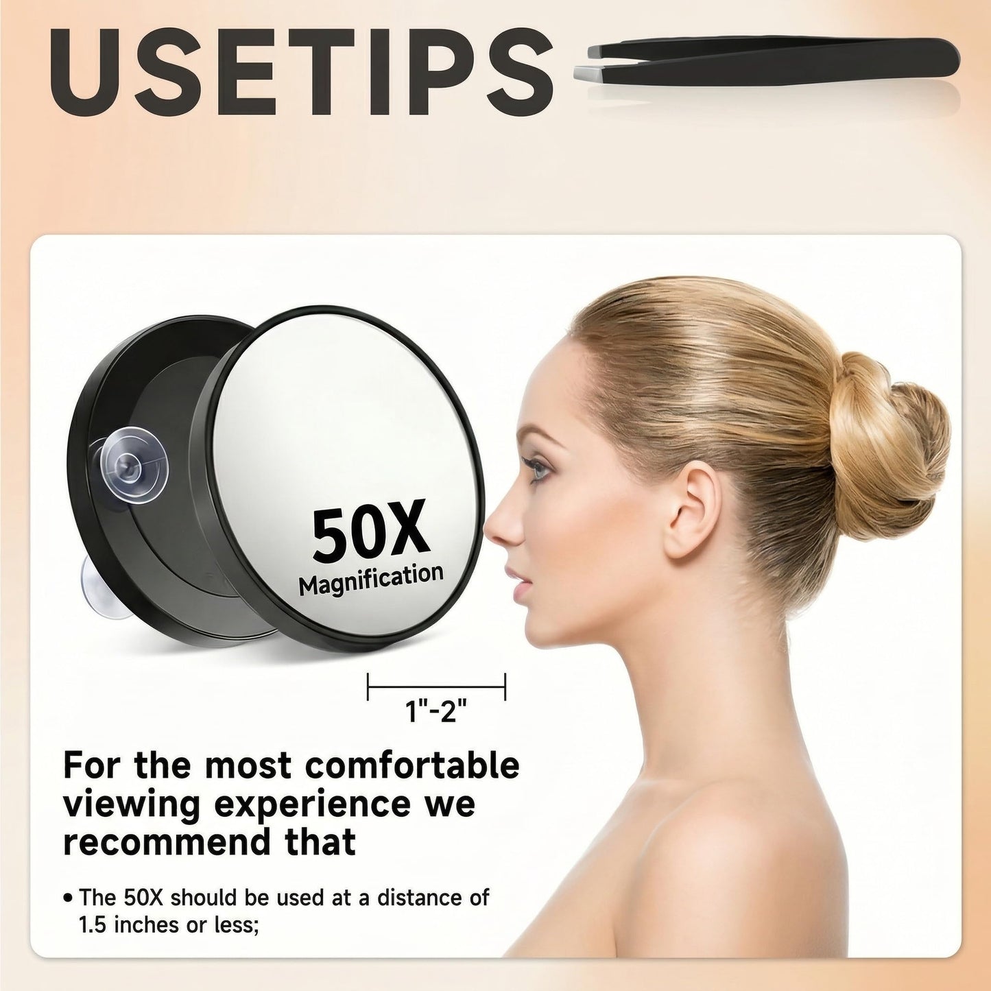 Magnifying Mirror, 50X High Magnification Round Handheld Suction Cup Black Tool, Portable Small Makeup Mirror with Tweezers for Precise Eyebrow Plucking Blackhead Removal and Facial Grooming
