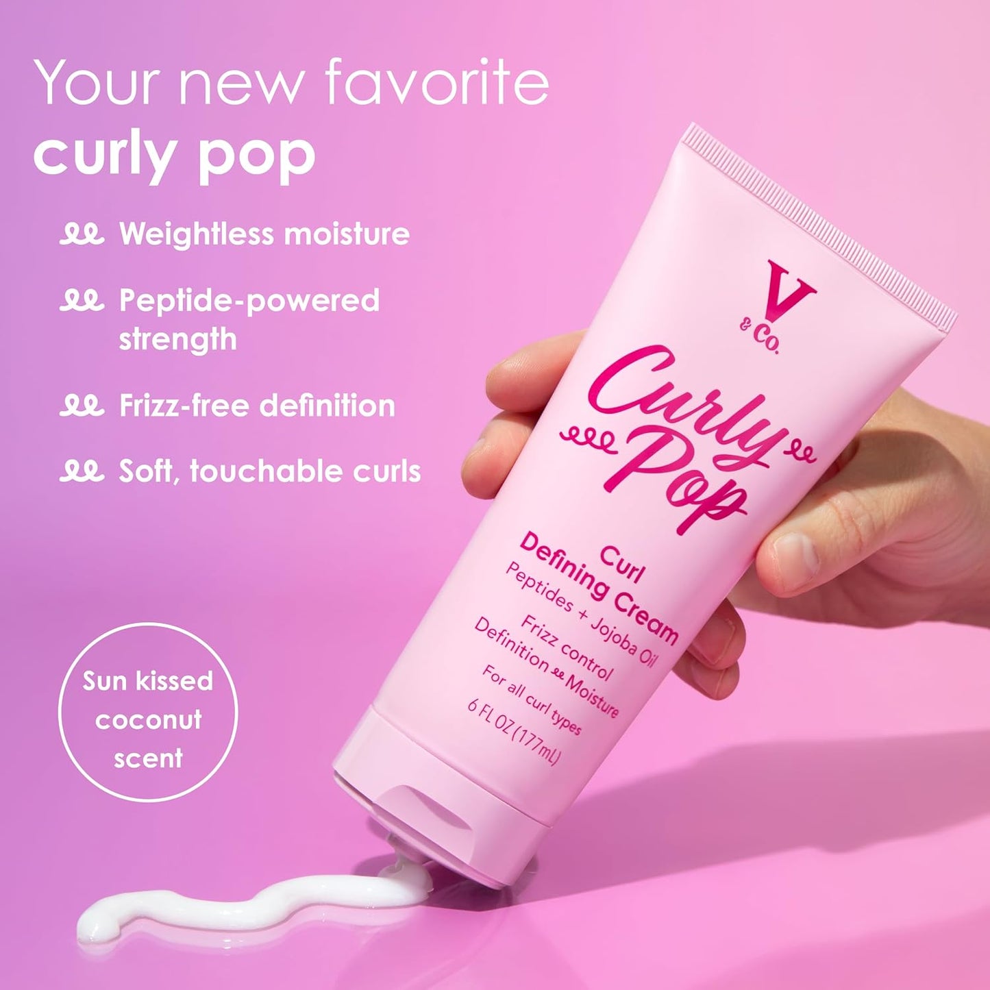 Curly Pop Curl Defining Cream - Anti-Frizz Moisturizing Hair Care with Peptides & Jojoba Oil | 6 oz