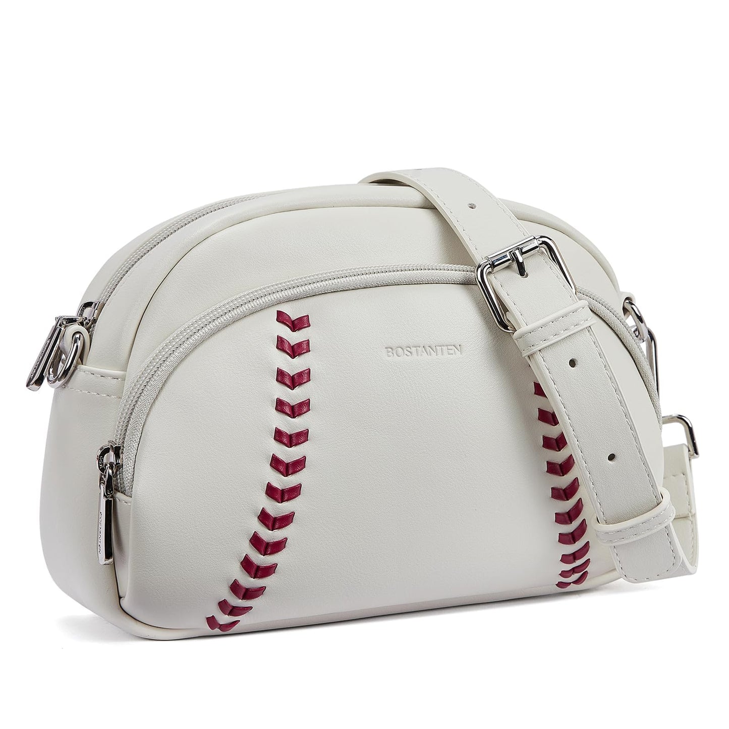 BOSTANTEN Baseball Crossbody Purses for Sport Mom Small Shoulder Bag Vegan Leather Women Handbags for Events White