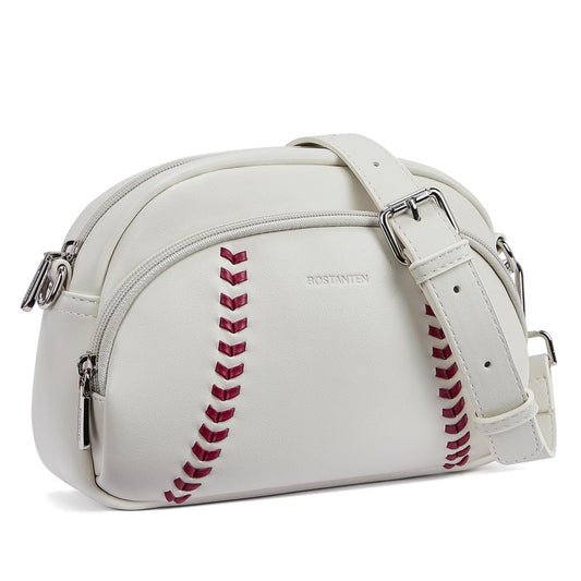BOSTANTEN Baseball Crossbody Purses for Sport Mom Small Shoulder Bag Vegan Leather Women Handbags for Events White