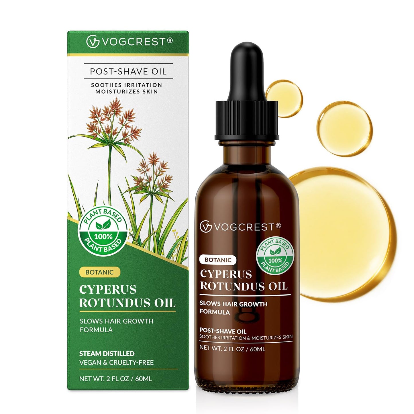 Cyperus Rotundus Oil - Natural After Shave Oil for Face & Body | Hair Growth Inhibitor, Safe for Sensitive Skin (Green, 2 FL OZ)