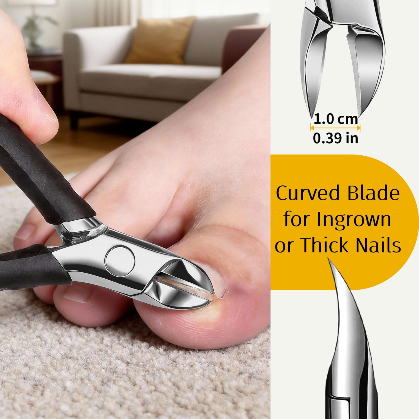 EBEWANLI Toenail Clippers for Thick Toenails - Heavy Duty Toe Nail Clipper Kit for Ingrown Toenails, Stainless Steel Nail Nippers with Non-Slip Rubber Handle, with Lifter & File and Travel Bag