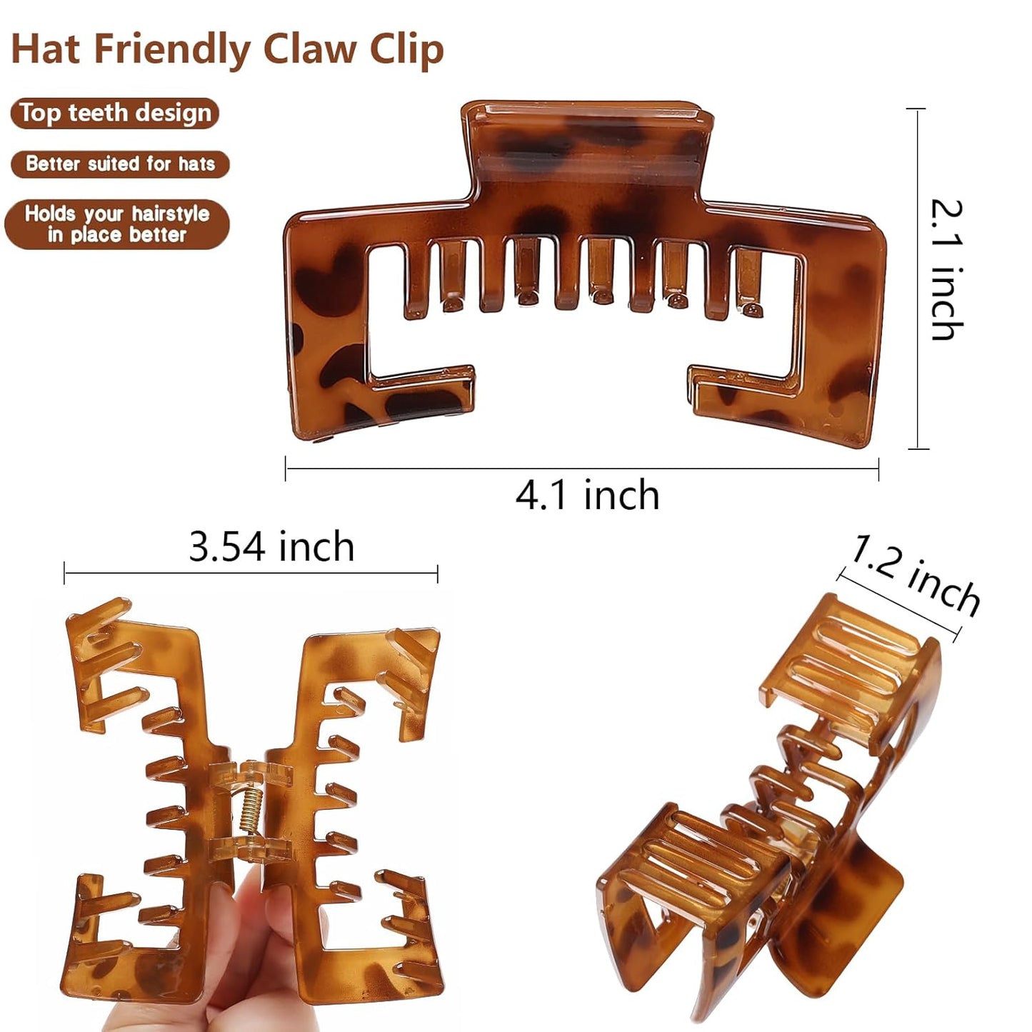 Hat-Friendly Claw Clips - 4 Pack Tortoise Shell Hair Clips for Baseball Caps | Strong Hold for Thick & Thin Hair
