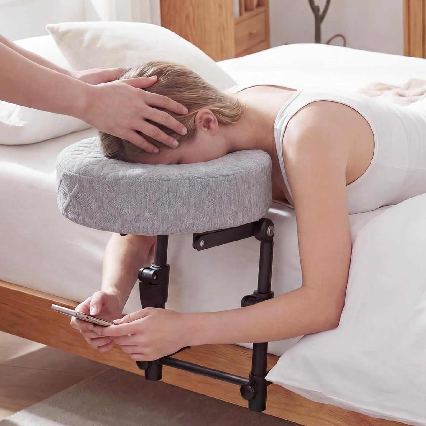 Portable Massage Headrest - Adjustable Face Cradle with Memory Foam for Home Spa | Fits 6-17” Mattresses, Grey