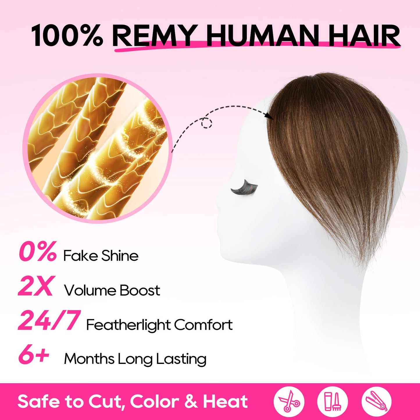 REECHO Human Hair Clip-in Hair Volumizer - Short Thick Hairpieces for Extra Volume, Easy Clip-in Extensions for Thin & Fine Hair Chestnut Brown 8 Inch(Pack of 1)