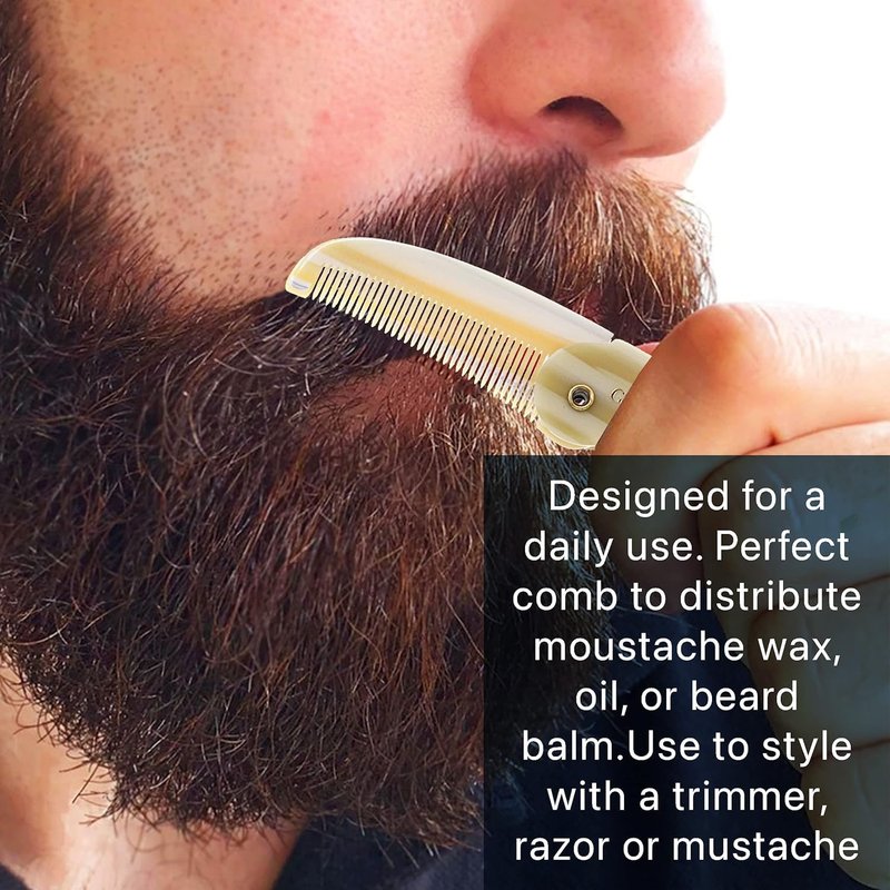 Giorgio G87 IVY 4.5 Inch Folding Mustache and Beard Comb, Small Pocket Comb for Men Everyday Grooming and Hair Care. Handmade, Saw-cut and Hand Polished Styling Men's Folding Combs. 2 Pack, Ivory