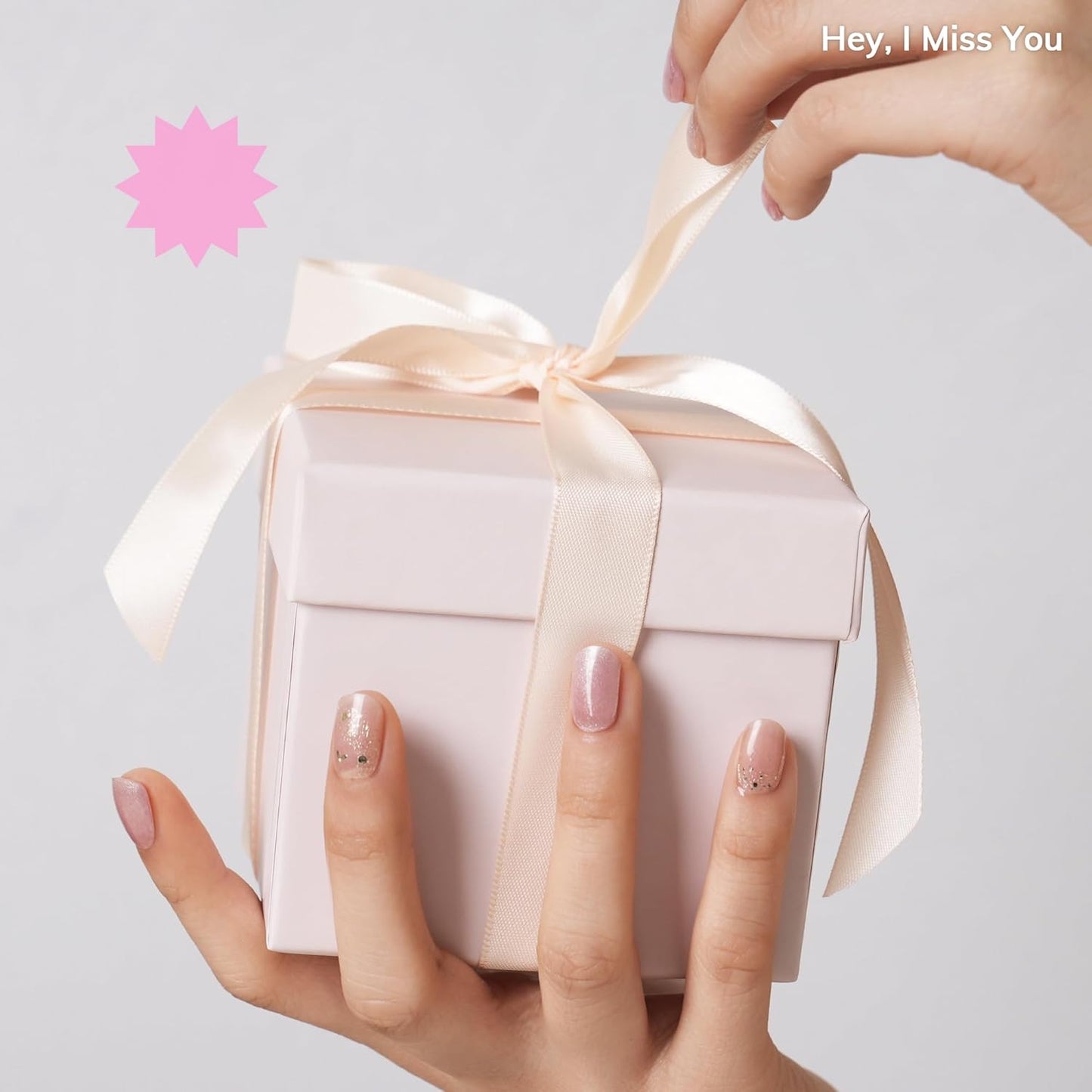 Gel Nail Strips - Easy Apply Glitter Pink Design | 28 Strips, Prep Pads, Nail File & Stick Included