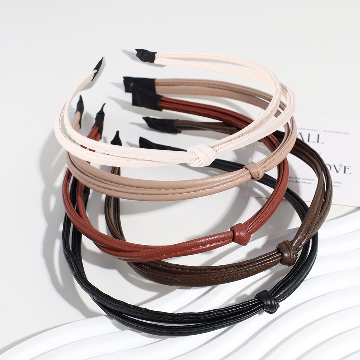5 Pcs Cute Knotted Head Bands for Women’s Hair – Trendy Thin Leather Headbands, Fashion Kont Non-Slip Knot Hair Styling Accessories in Five Colors