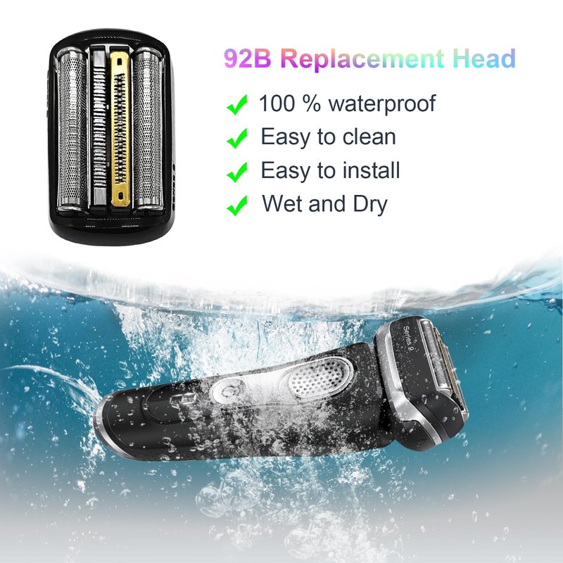 2cs 92B Series 9 Replacement Head for Series 9 Foil Shaver Replacement Heads for Series 9 pro Replacement Blades 9290cc, 9291cc, 9370cc, 9293s, 9385cc, 9390cc, 9330s, 9296cc Foil Shaver
