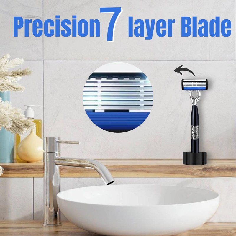 Upgrade7-Blade Razor for Men, Razor Handle & Razor Blade Refills,Safety Razor Collocation Lubrication Strip and Precision Trimmer Bring a Comfortable Shave Experience