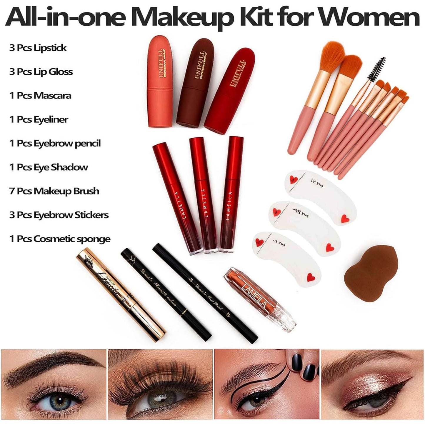 Professional 190 Colors Makeup Palette - All-in-One Kit for Women & Beginners | Includes Eyeshadow, Lipstick, Powder, Eyeliner, Concealer