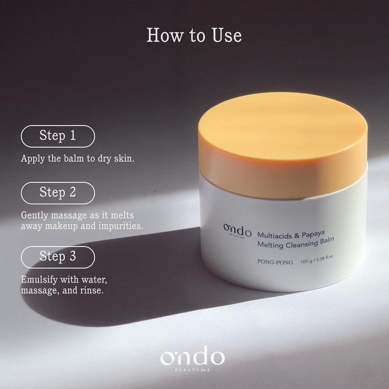 ONDO Beauty Multiacids & Papaya Melting Balm - Gentle Exfoliating Face Cleanser & Makeup Remover | 3.38 fl. oz.