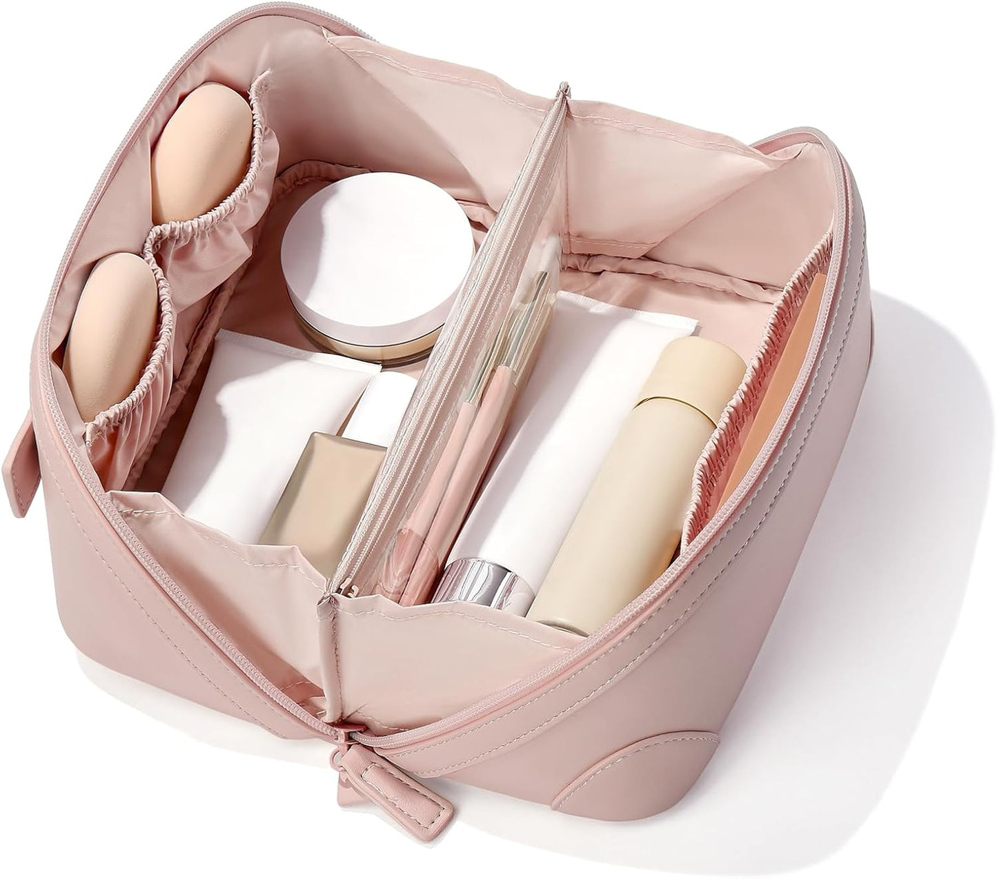Travel Makeup Bag for Women - Large Capacity Waterproof PU Leather Cosmetic Organizer | Portable Toiletry Bag for Business & Daily Use