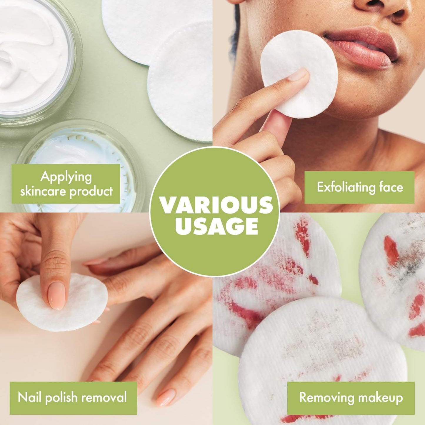 Premium Lint-Free Cotton Rounds - 3” Large Makeup Removal Pads | Dual-Sided Cleansing & Exfoliating | Hypoallergenic 50 Count