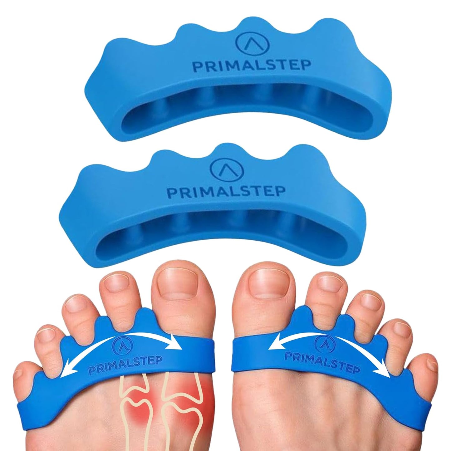 Primalstep 2.0 Firm Edition Toe Separators - Bunion Corrector & Plantar Fasciitis Relief | Large, Stretchy Design