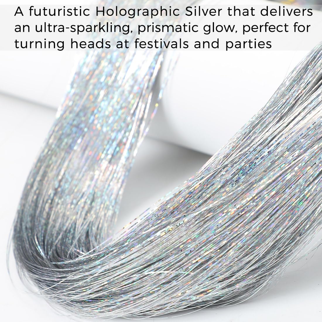 Hair Tinsel Kit - 3200+ Strands Silver Holographic Fairy Hair | 48" Heat Resistant Glitter Extensions for Easy DIY Fun