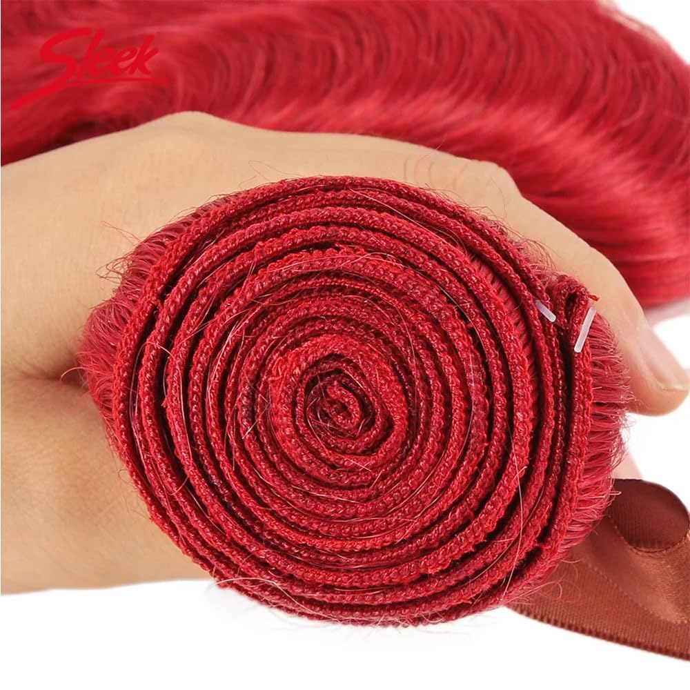 28 Inch GveoXvo Red Bundles Red Human Hair Bundles Unprocessed Brazilian Virgin Hair Extensions Wine Red Color