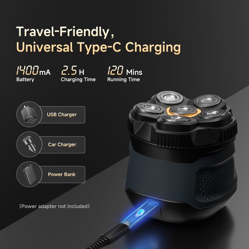 Head Shavers for Bald Men, 6D Magnetic Blade Razor with Led Display and USB-C Charging, Waterproof Wet/Dry Shaver for Men, with Storage Case and 1 Extra Replacement Head (Cobalt Blue)