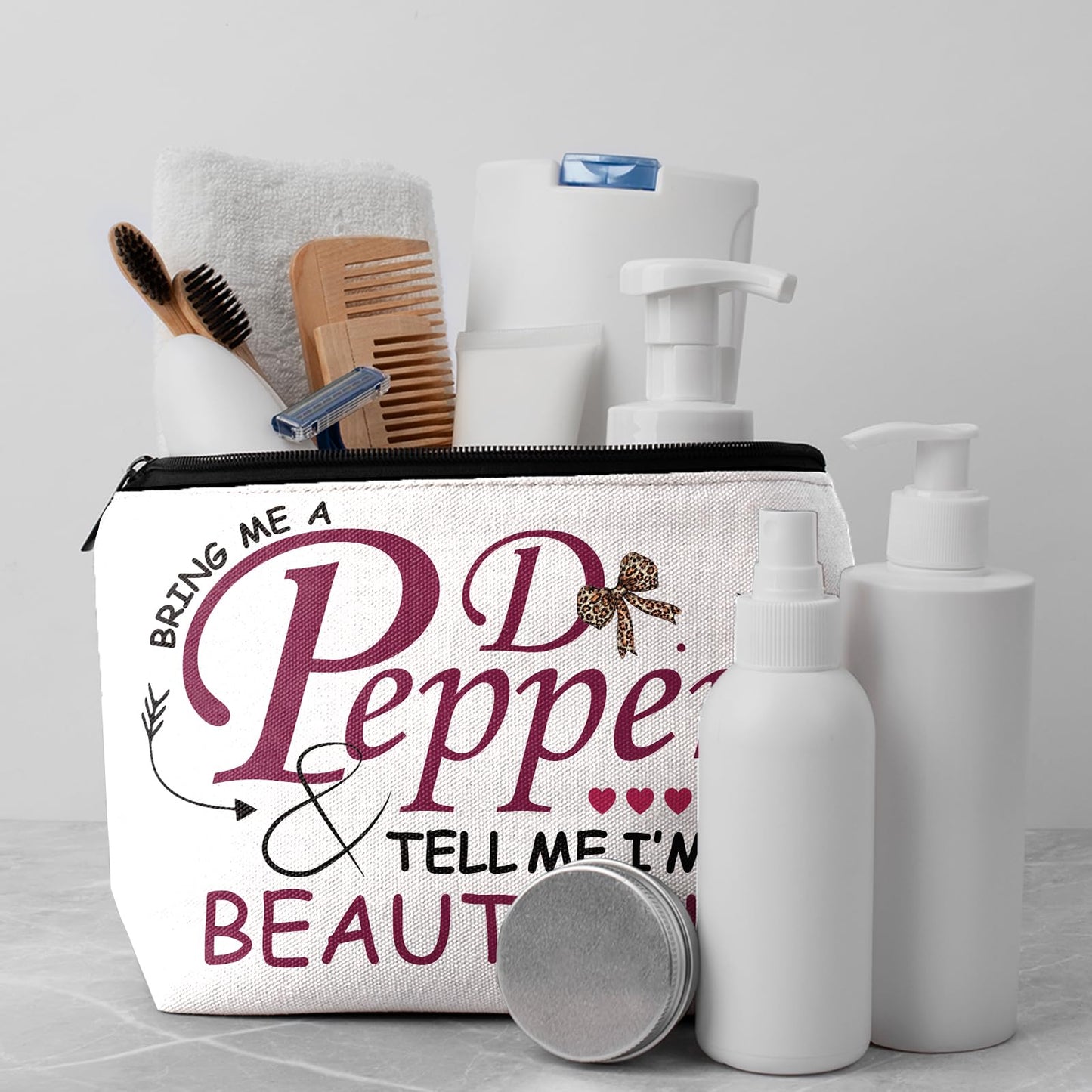 Pepper Merch Makeup Bag, Doctor Pepper Stuff Lover Travel Cosmetic Pouch