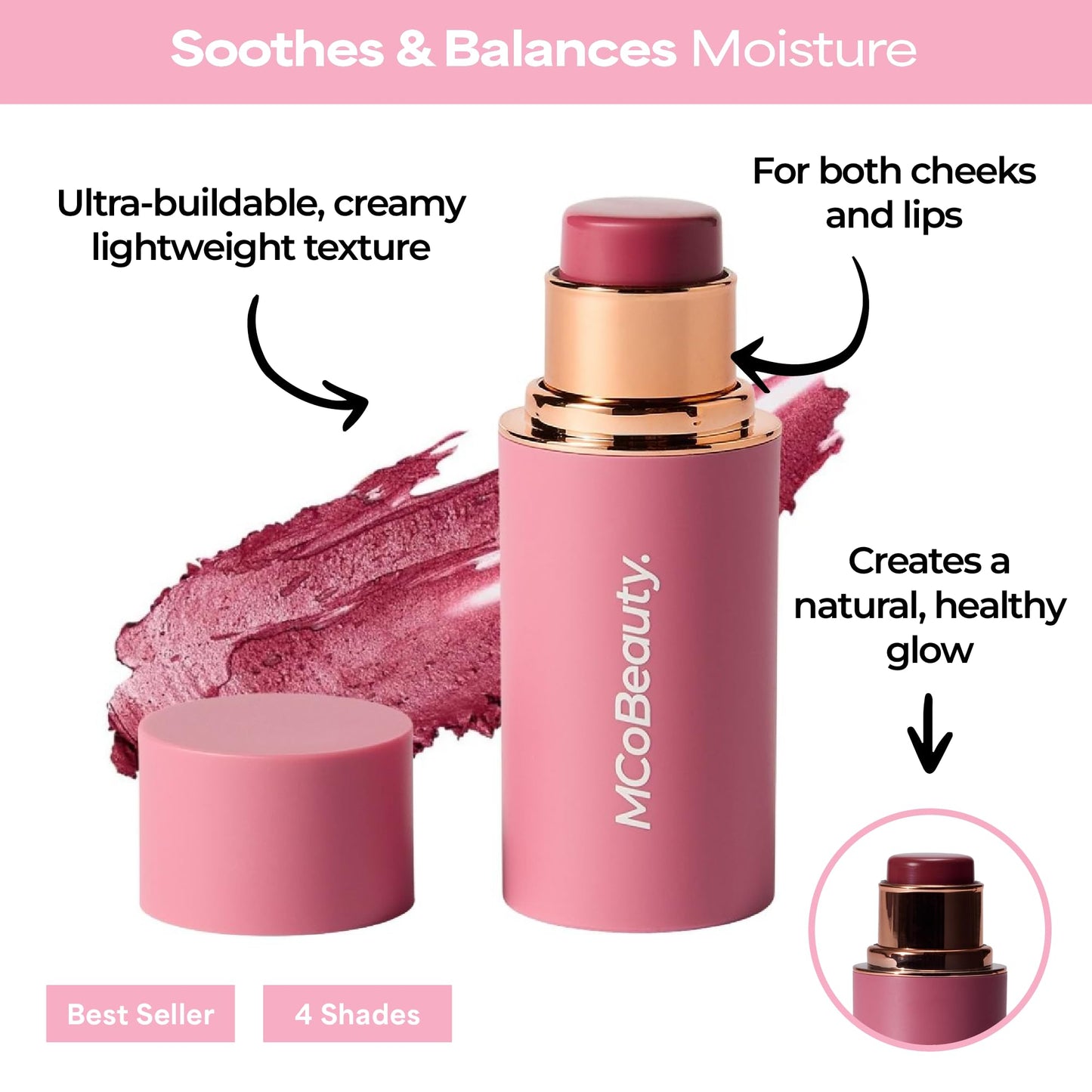 Baby Face Cream Blush Stick - Lucy - Deep Rose Multiuse Buildable Lip and Cheek Color Balm for a Radiant Dewy Glow - Face Makeup with Jojoba Seed Oil Coconut Oil - Vegan & Cruelty Free
