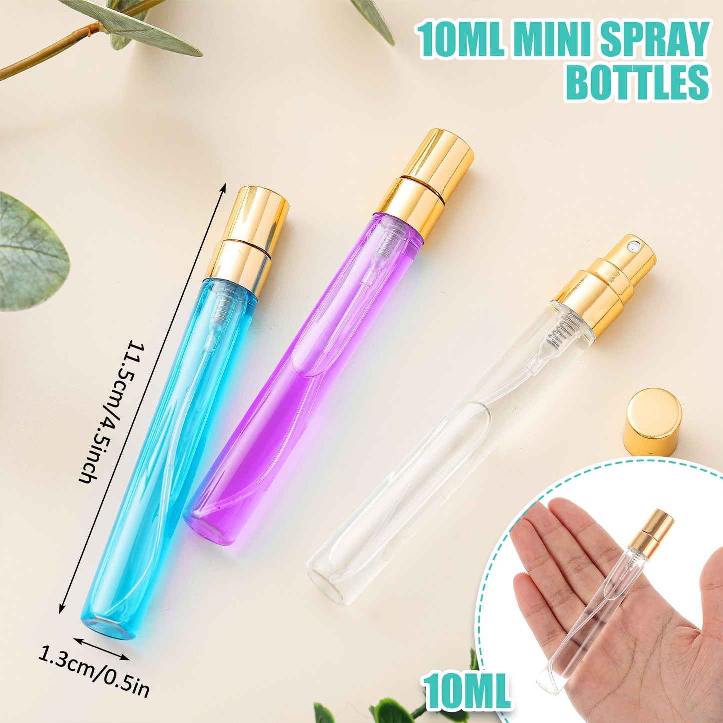 Zhehao 200 Pcs Mini Spray Bottles 10 ml Clear Glass Perfume Bottles Refillable Fine Mist Perfume Atomizer Portable Empty Sample Containers for Cleaning, Essential Oils, Travel (Gold Cap)