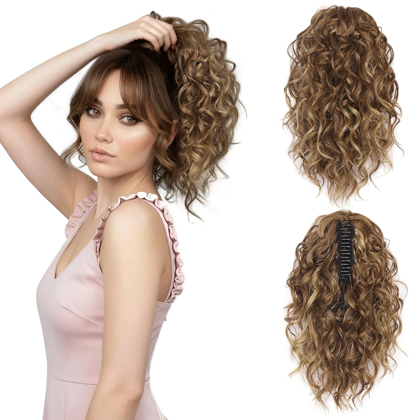 Claw Clip Ponytail Extension - 12 Inch Curly Synthetic Hair Extension | Chocolate Brown