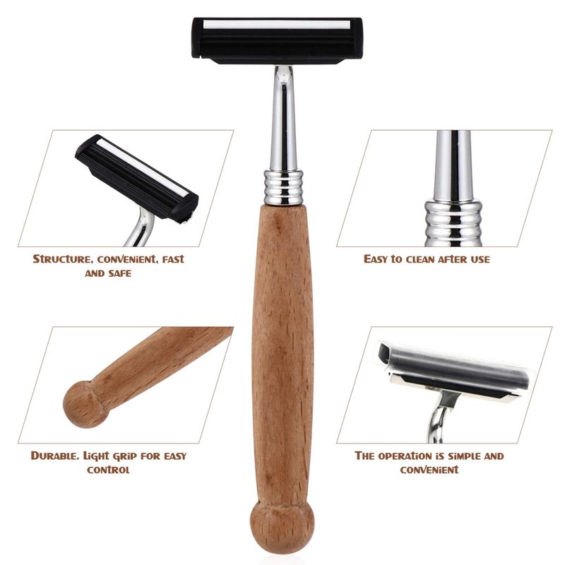 Beaupretty Bamboo Handle Safety Razor for Men 4-Pack Manual Shaver with Comfortable Grip 5.11 Inch Close Smooth Shaving Experience