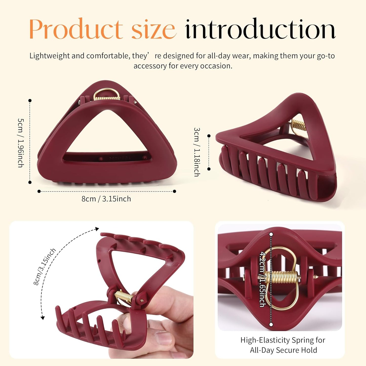 Triangle Hair Claws for Women - 6Pcs Flexible Unbreakable TPEE-Silicone Clips | Durable Non-Slip Medium Claw Set for All Hair Types