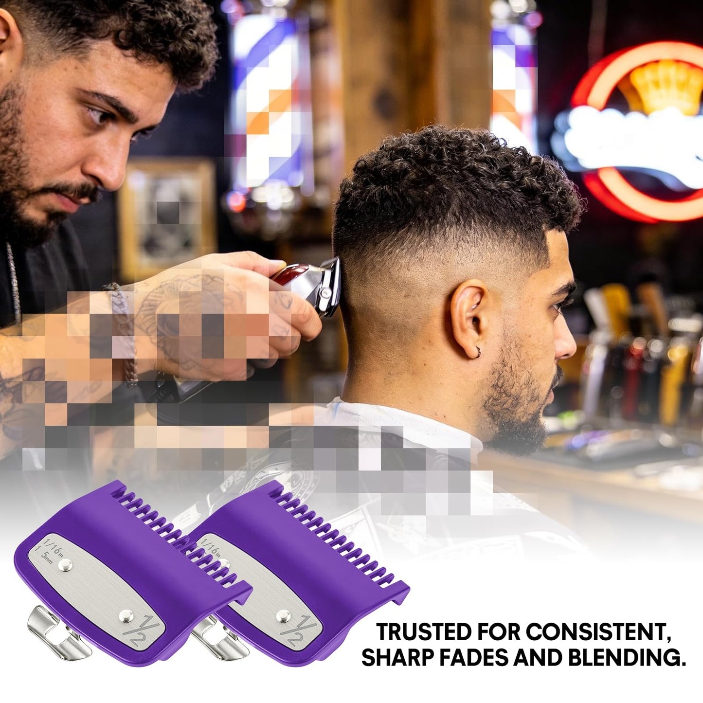 2 Pack Clipper Guards Set, Compatible with wahl 1/2 clipper guards, Guide Comb Attachment 1/16" 1.5mm Metal Hair Clipper Guards Set Replacement and Trimmer accessories, for Barbers and Stylists,Purple