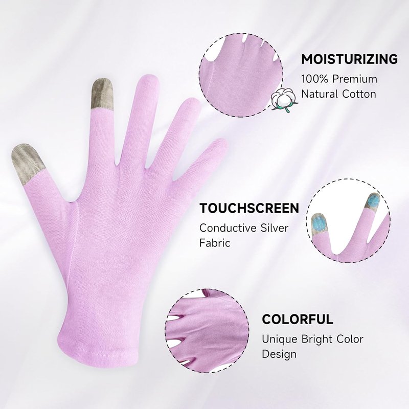 Moisturizing Cotton Gloves for Dry Hands - Touchscreen Friendly | Baby Pink, 2 Pairs