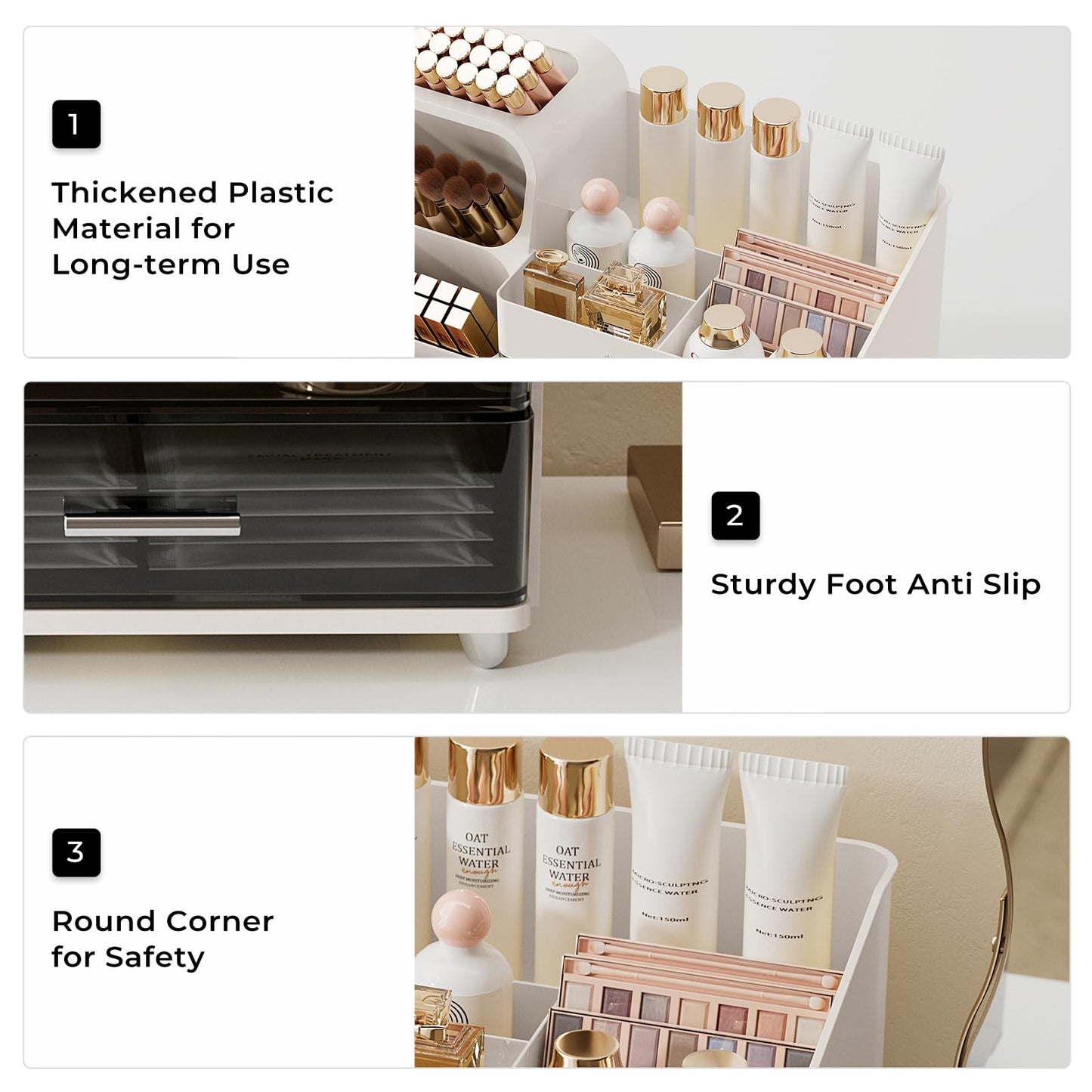 UFORU Makeup Organizer Countertop with Brush Holder for Vanity Bathroom